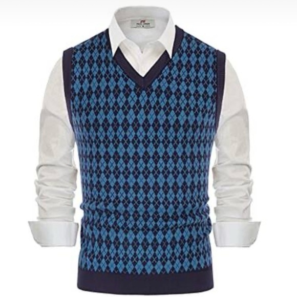 Paul Jones Blue Argyle Sweater Vest Size Large - Picture 4 of 10